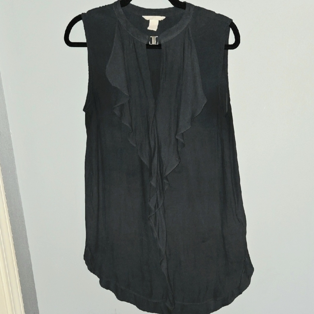 H&M Black Ruffled Sleeveless Blouse Size 10 Medieval Vintage Flowy Whimsygoth